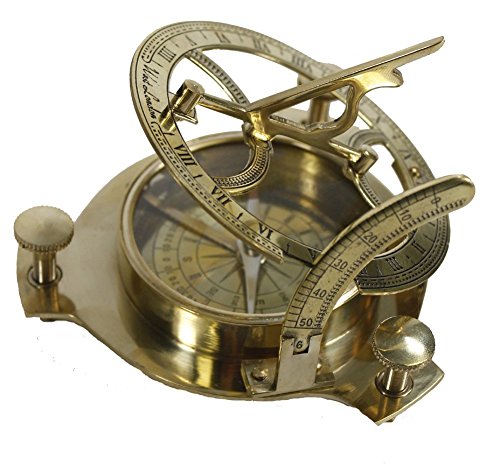 Brújula con Reloj Solar de Latón Sólido 4"