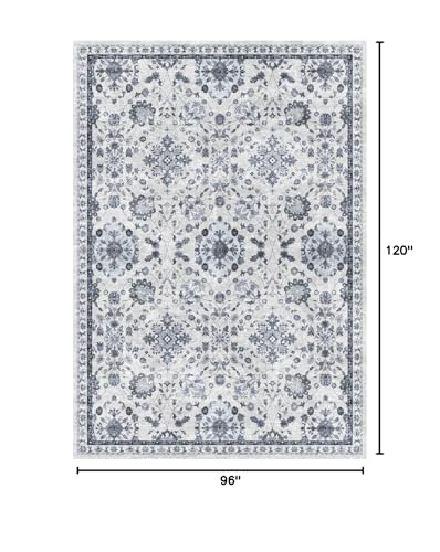 vivorug 8x10 Area Rugs, Stain Resistant Washable Rug for Living Room, Floral Rug Vintage Inspired (Ivory/Blue, 8'x10')