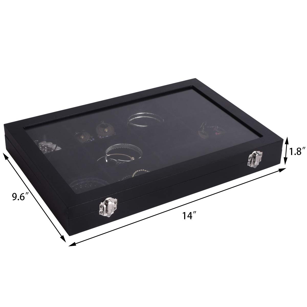 AUTOARK Velvet Clear Lid 12 Grid Jewelry Box Showcase Display Organizer, nero, AJ-082