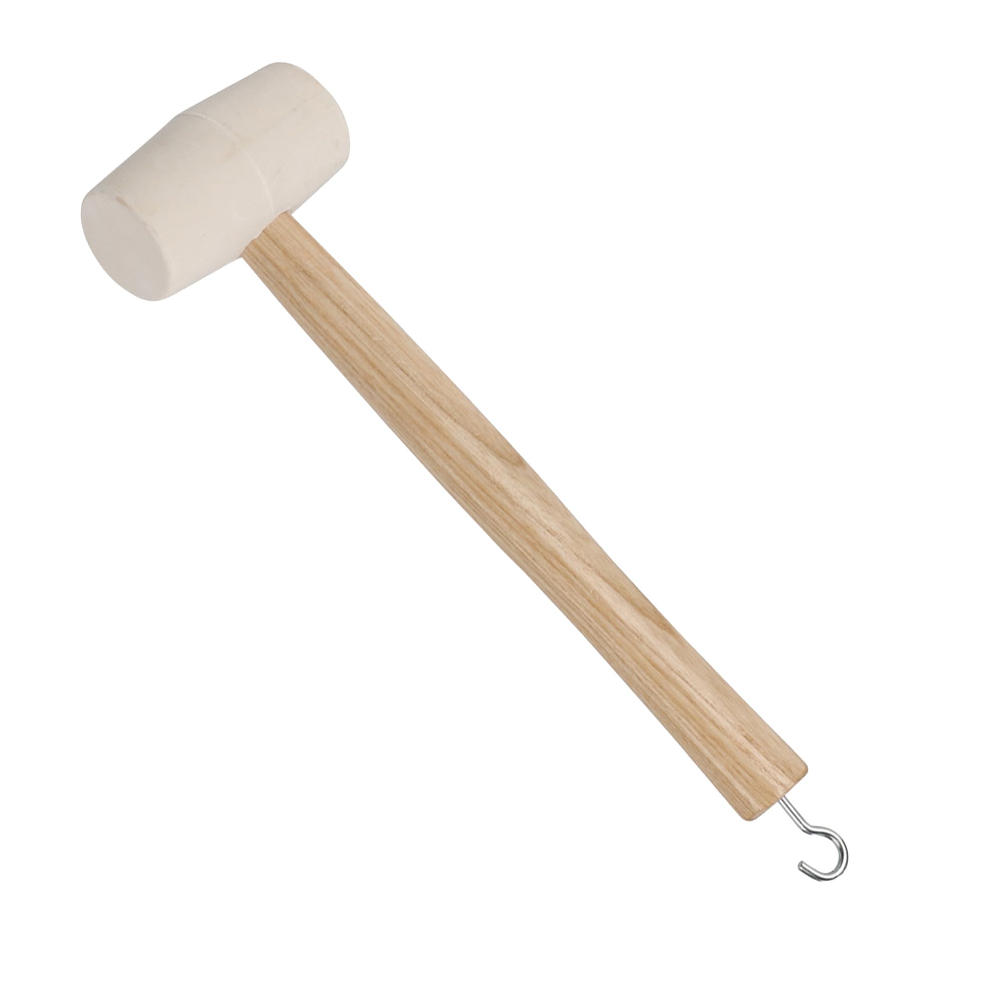 Tool & Tree Marteau de camping avec tête en caoutchouc blanc et poignée en bois - Marteau de tente avec crochet pour extraire les piquets - Marteau doux pour la construction de tente, le camping, le