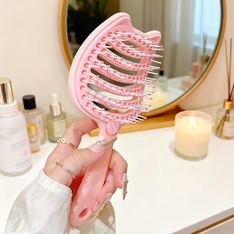 Image of Premium 3D Detangling Hair Brush for Women & Men- Anti Hair Fall Comb for Curly, Wavy & Straight Hair | Hair Straightening Brush, Wet & Dry Styling Brush | Scalp Massager, Frizz Control & Tangle Free Grooming Brush (CAT PINK)
