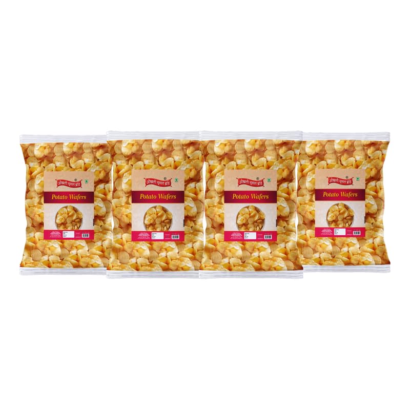 Image of OKHLI MUSAL BRAND Batata Wafers | Himalayan Pink Rock Salted Potato Chips Aloo Chips Chips Snacks | Potato Wafers Aloo Wafers Farali Falahari Fast Time Namkeen Snack | Made In Groundnut Oil-1Kg*4Pack