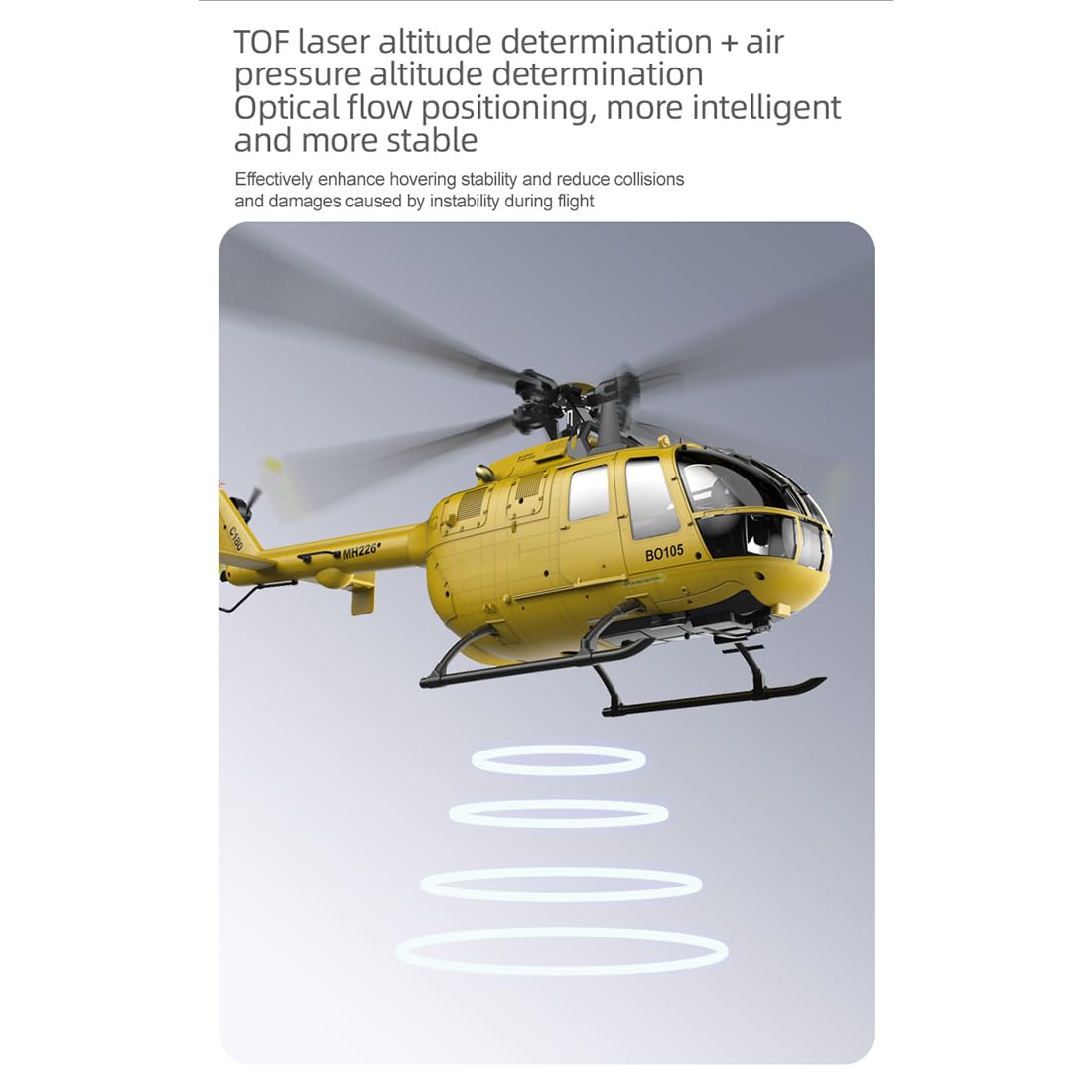 Ferngesteuert Hubschrauber Outdoor, C180 1/25 2.4G 6CH RC Helikopter mit LED-Leuchten, E-Tast-Start/Landung, Barometer + TOF-LiDAR-Höhenhaltung, Geschenke für Erwachsene - RTF