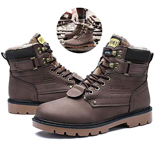 Los Hombres Invierno Caliente los Cargadores del Tobillo, Zapatos Masculinos Martin Nieve de Gran tamaño Retro Senderismo Caminar Botas de Trabajo Calzado,Marrón,45