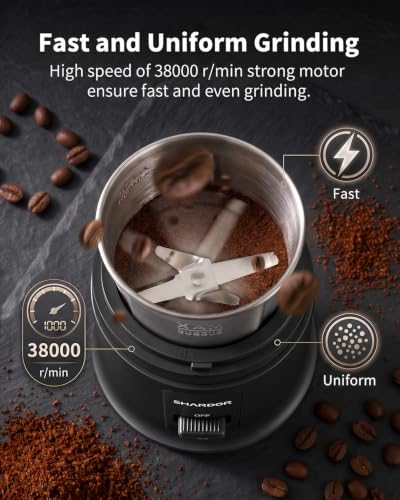 Image of SHARDOR Quiet Coffee Grinder Electric, 70g Removable Bowl Spice Grinder for Coffee Beans, Seeds and Grains, Super Silent Grinding Mill with 60dB Low Noise, 2.5oz Capacity, Black