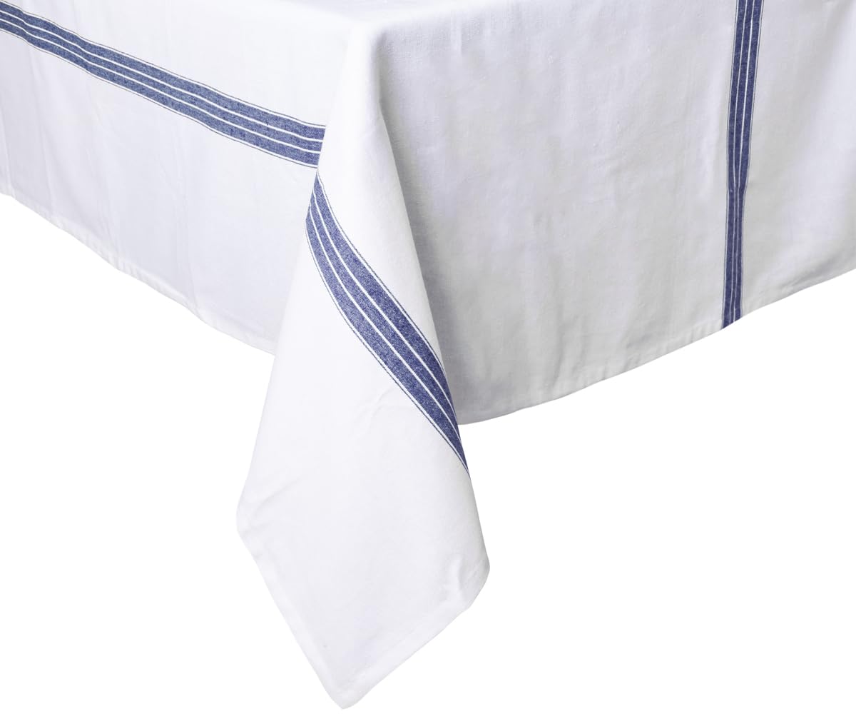 White Cotton Tablecloth,100% Cotton Blue Striped Tablecloths - Farmhouse Tablecloth Rectangle - Dining Room Tablecloths, 100% Cotton for Rectangular