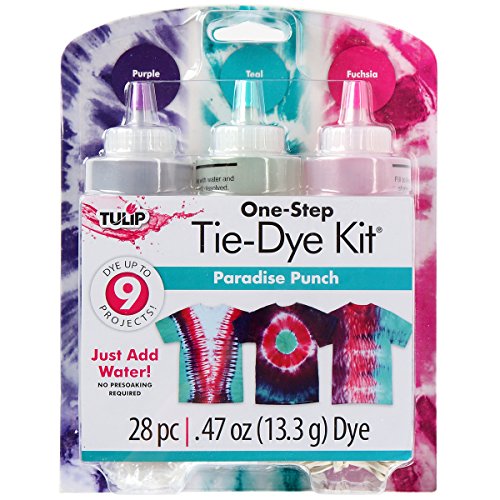 Tulip One-Step Tie-Dye 3 Color Kit, Easy Techniques, Vibrant & Permanent Fabric Designs Tie Dye, Paradise Punch Colors: Purple, Teal, Fuchsia