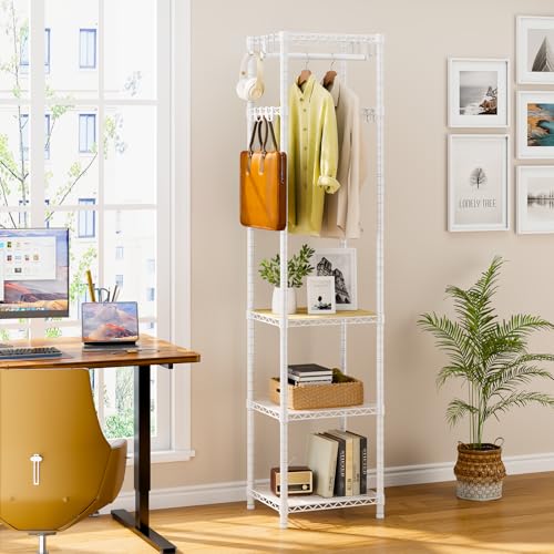 Image of R1 Heavy Duty Clothes Rack with Storage Shelves, 448 Lbs Load, White