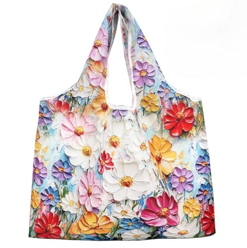 Bolsa feminina moderna com impressão de pintura a óleo, casual, bolsa de ombro dobrável de grande capacidade, bolsa de mão, presente, Flor, Large, Tendência