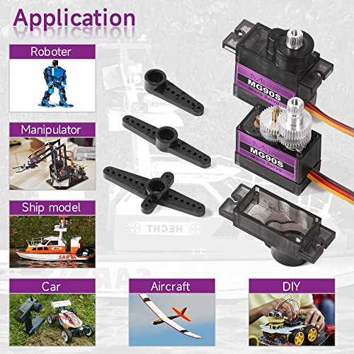 Miuzei Mg90S 9G Micro Servo Motor Metal Geared Motor Kit For Rc Car Robot Helicopter, Mini Servos For Arduino Project (2) #TOP4