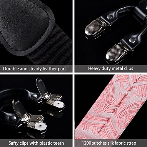 Image of DiBanGu Paisley Bow Tie and Supenders for Men Tuxedo Heavy Duty 6 Clips Suspender Adjustable Y-Shape Mens Trouser Braces