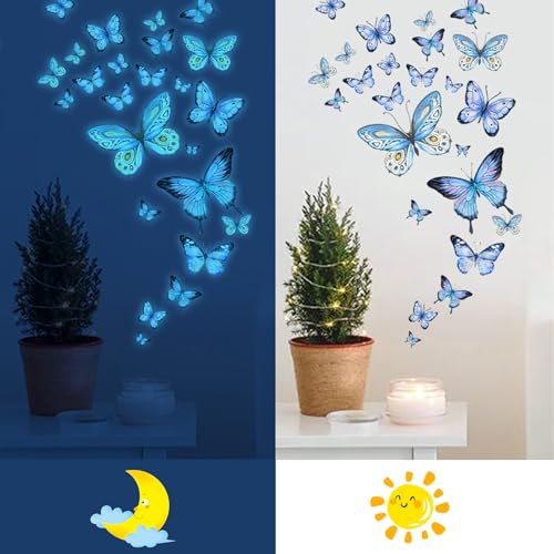 Vinilos adhesivos de mariposas azul luminiscentes para pared miniatura 6