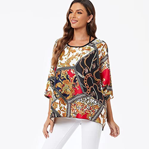 Image of Ckikiou Plus Size Batwing Flowy Semi Sheer Chiffon Blouse Tunic for Women Summer Floral Print Boho Beach Cover ups