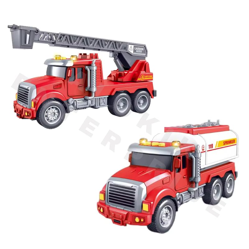 Image of MANAKI ENTERPRISE Fire Rescue Ladder & Water Dispenser Truck Toys for Boys with Water Spray Function and Lighting & Sound Kids Best Gift (Pcak of 2)