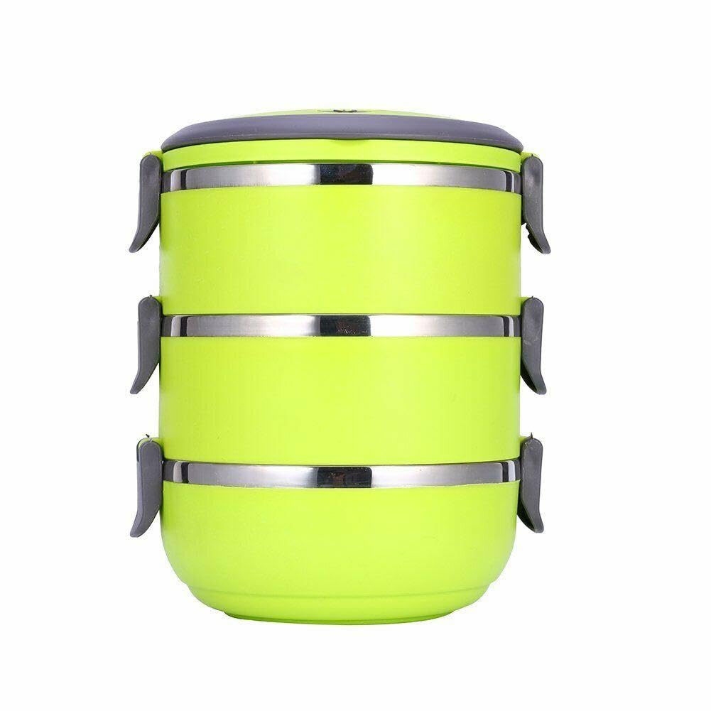 VIVAAS 3 Compartment Stackable Stainless Steel Lunch Box Stackable Lunch Box 3-Layer Bento Box for Kids Adults Portable Food Container for Office Work Home Picnic (Green)