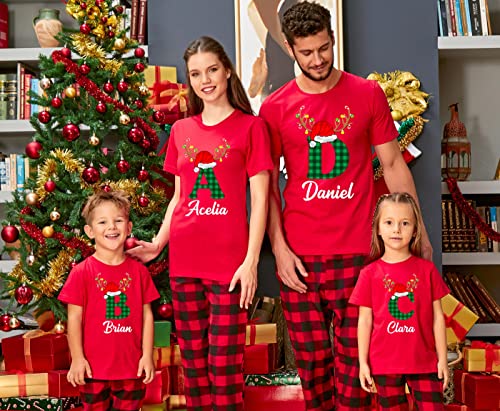 Christmas Matching Reindeer Family Initial Name T-Shirt3