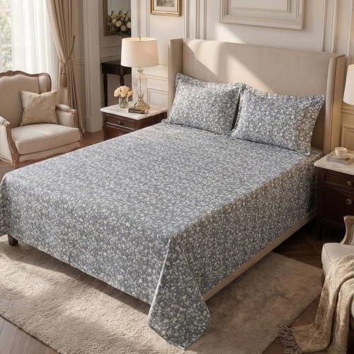 Image of Home Elegance from House of Mytrident | Linen Feel Bed Sheet for Double Bed King Size with Two Pillow Covers | Ultrasoft | Floral 274cm x 250cm | myTrident - Rift Dark Grey
