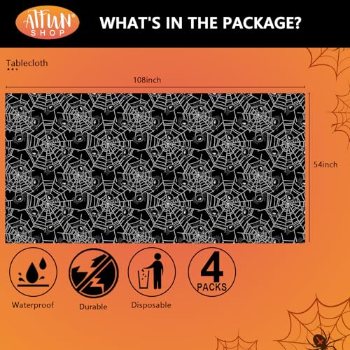 Image of ATFUNSHOP Halloween Tablecloth 4 Packs 54X108 Diposable Plastic Tablecover Spider Web Green