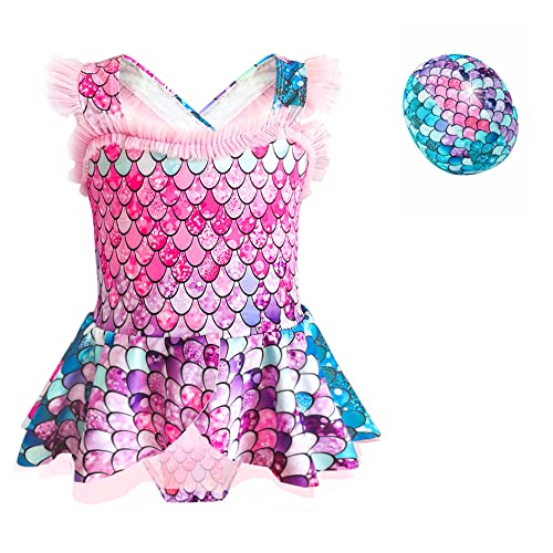 L SERVER Bañador Niña Traje de Baño Una Pieza Princesa Sirena Moda para Edad 3-13 Años, Sirena Encapuchada, 150 Cover