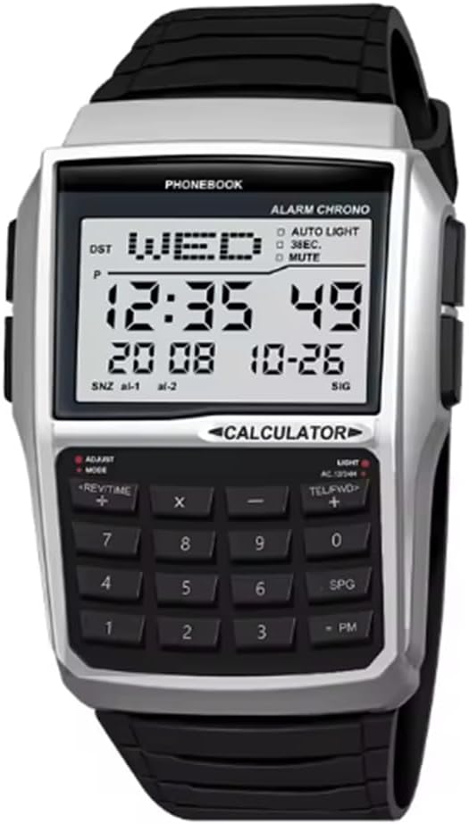 Jaywool Computer Style Stainless Steel Strap Men' S Watch Multifunctional Led Plastic Case Watch Calculator