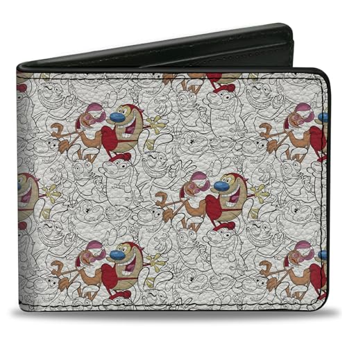 Buckle-Down Wallet Bifold PU The Ren and Stimpy Show Poses Collage Outline Full Color