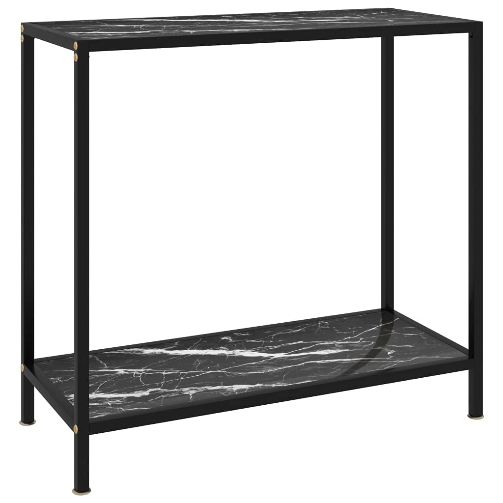 SXZenSpace Console Table Black Tempered Glass 80x35x75 cm Modern Hallway Side with Marble Texture Steel Frame Storage Shelf Easy Clean for Living Room Bedroom Corridor