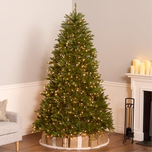 Image of National Tree Company 7.5 ft Pre-Lit Dunhill Fir Artificial Christmas Tree, 750 Clear Lights, 2,514 Tips, Includes Stand, Green