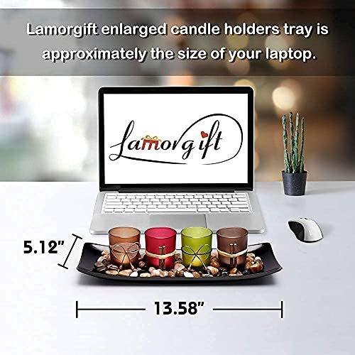 Lamorgift QW-0604 Candle Centerpiece For Coffee Table Decor- 4 Pcs Votive Candle Holder/Tealights Holder With Tray & Rocks For Living Room thumb #1
