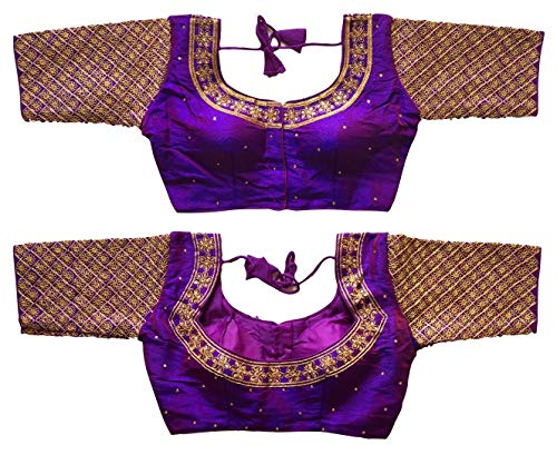 Anantdiva Women's Silk Blouse for Sarees - Readymade Blouse for Sari Crop Top Choli (Purple)