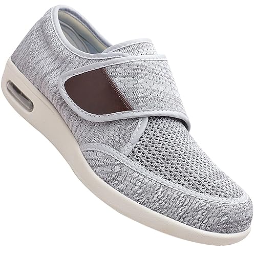 Möge Zapatos para Pies Hinchados Hombre Zapatos deportivos casuales ajustables zapatos de pies hinchados para personas mayores Zapatillas Con Adhesivo Ajustable(Light Gray,40 EU)
