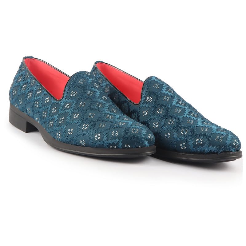 Image of FAUSTO Men Embroidered Sequin Ethnic Slip-On Juttis and Mojaris with Memory Cushioned Insole | Traditional Party Loafer Kurta Shoes for Wedding, Reception