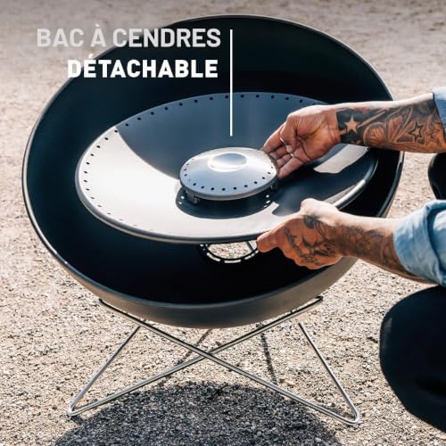höfats - Bowl 57 Bol de feu avec trépied en Acier Inoxydable - Combustion à Faible fumée - Foyer utilisable avec plancha et Grille - Panier de feu basculant, Acier émaillé, Noir, Ø 57 cm – vue 7