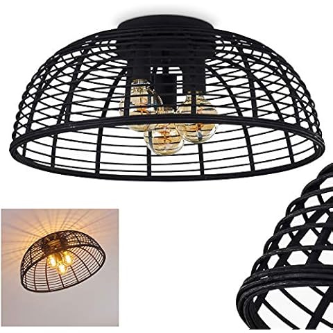 Lámpara de techo Mongolia de ratán y plástico negro con 3 focos Cover