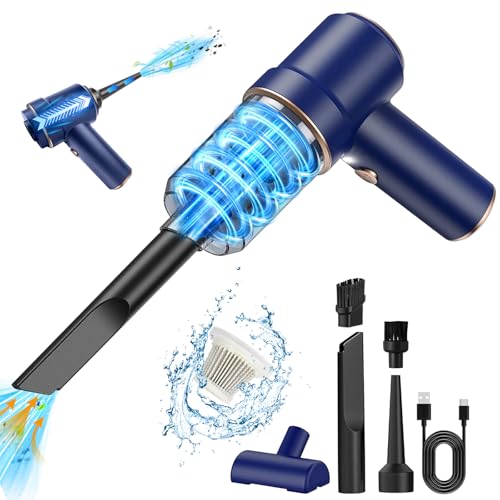 YUEJIDZ Aspiradora de mano con batería, 120 W, aspiradora de mano inalámbrica para coche, mini aspiradora 2 en 1, recargable, portátil, ligera, para oficina, hogar, cocina, pelo de animales, azul