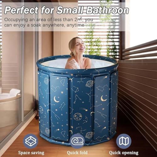 Image of Foldable Adult Bath Tub for Home Spa | Large Portable Bathtub with Backrest & Handle | Insulated Folding Tub for Hot & Cold Soak, Ice Bath, Bubble Bath & Relaxing Spa (Galaxy Planet)