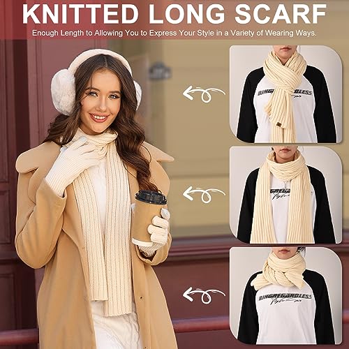 Yusongirl Winter Women Scarf Gloves Beanie Ear Muffs Socks Set Cold Weather Warm Knit Hat Fleece Long Neck Warmer 5 in 1 Set3