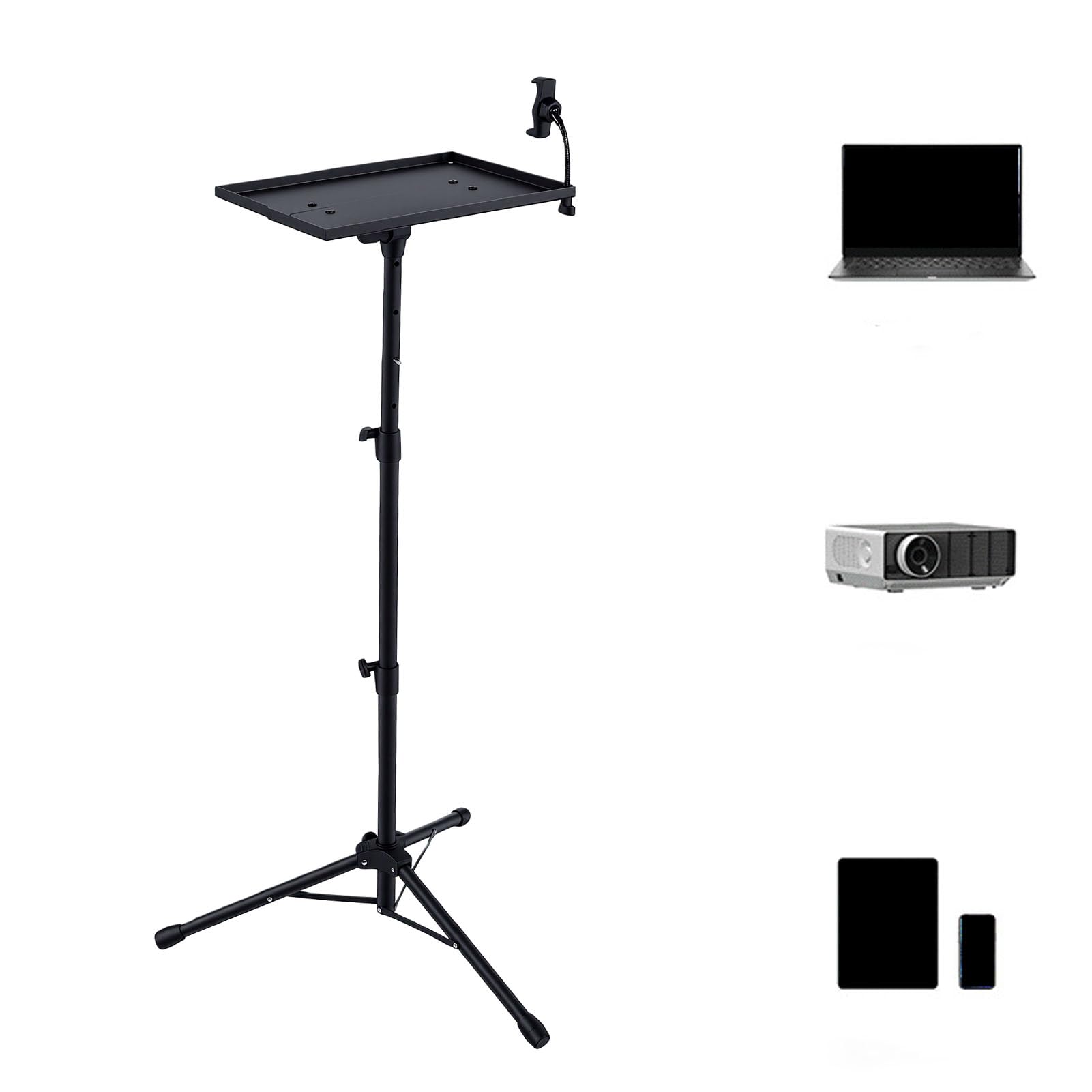 Aramox Supporto per Proiettore Altezza Regolabile 22 Libbre Chiusura di | Metallo e ABS, Cinghie Elastiche, compatibilità con Fotocamera Portatile per Uso DJ in Ufficio a Casa, Inclinazione di 180