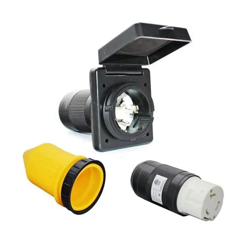 RV 50 Amp 125V/250V CA Enchufe de Entrada de Alimentación Conector de Bloqueo por Torsión Hembra Negro