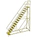 Tri-Arc KDEC115242-Y 15-Step Forward Descent Safety Angle Steel Rolling Industrial & Warehouse Ladder with Grip Strut Tread, 24" Wide Steps, Yellow Powder Coated Finish