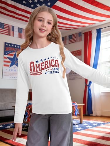 Image of Ithalt 4th of July Outfit Kids Girls American T Shirt USA T-Shirt Fourth of July Tops Patriotic Long Sleeve Tops