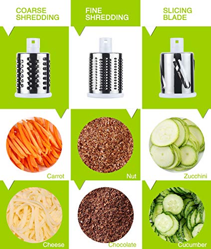 Ancevsk Rotary Cheese Grater Shredder, Speed Kitchen Manual Round Mandolin Slicer Safe Grinder With 3 Interchangeable Blades For Nuts, Carrot, Hashbrown, Garlic, Walnut, Potato, Chocolate (Green) #TOP1