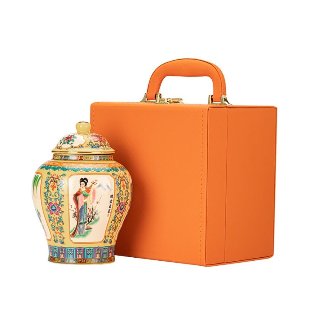 Recipiente Hermético para té Tarro de cerámica esmaltada for almacenar té a Granel, Tarro Redondo for el hogar, Sellado, Juego Chino, Caja Regalo un Solo(A)