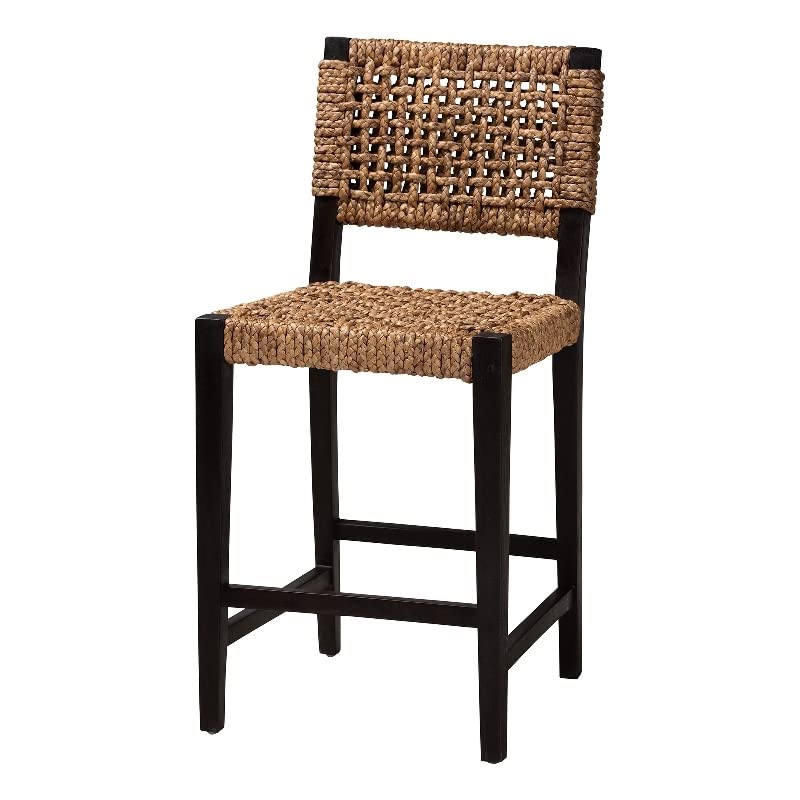 Baxton Studio Alise Modern Bohemian Dark Brown Mahogany Wood and Banana Fiber Counter Stool