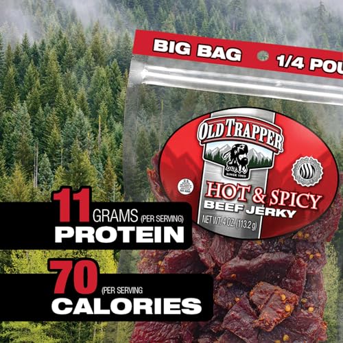 Image of Old Trapper Beef Jerky, Hot & Spicy 1 /4-Pound Individual Package, Savory and Spicy Meat Snacks for Lunches or Between Meals, 11 Grams of Protein and 70 Calories per Serving (Pack of 8)