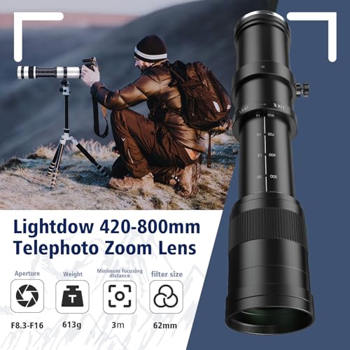 Image of Lightdow F 420-800mm F8.3 Telephoto Zoom Lens - Manual Focus DSLR Cameras Lenses for Nikon D850 D810 D800 D610 D750 D500 D7200 D7500 D7100 D5600 D5300 D600 D3500 D3300 D5200 D5100 D5000 D7000 D700