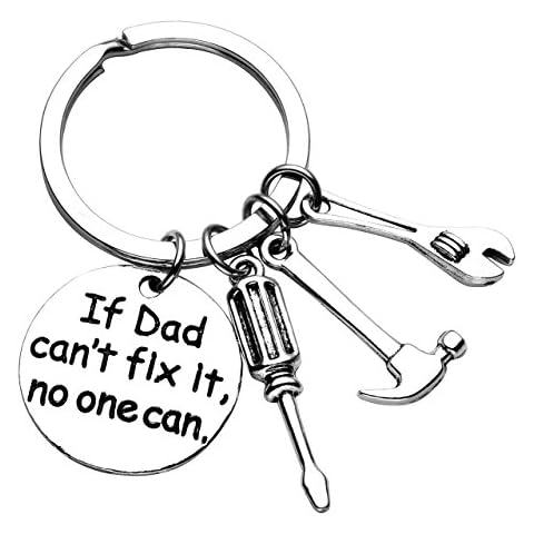 JSDDE Silver Keyring with Screwdriver Wrench Hammer - If Dad Can’t Fix it, No One Can Cover