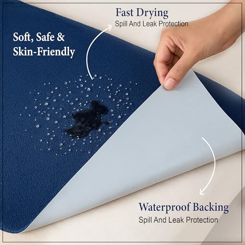 Image of GLUN Quick Dry Absorbent Baby Bed Sheet for Mattress Protector, Pack of 2 Maroon & Navy Blue Bed Sheet,Size 50x70cm, Waterproof, Quick Drying Material, Anti-Itching Cloth