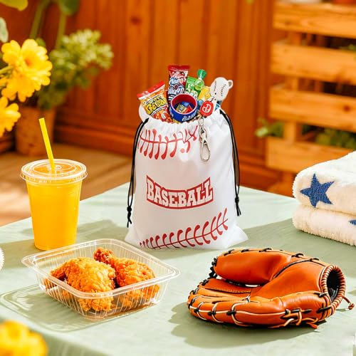 12 Pack Baseball Goodie Bags, 8" x 12" Baseball Drawstring Gift Bags, Reusable Baseball Party Favor Bags Snack Treat Bag Waterproof Plastic Packaging Storage for Birthday Sports Themed Party Supplies by TYQSY - Image 6