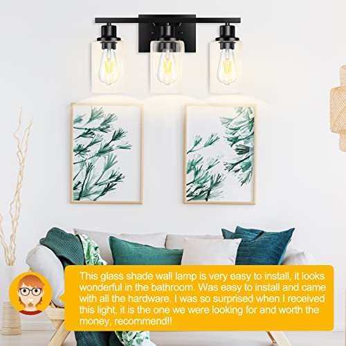 Image of 3-Light Vanity Light, Matte Black Bathroom Lighting Fixtures Over Mirror, Modern Metal Wall Lights for Hallway Kitchen Bedroom Living Room