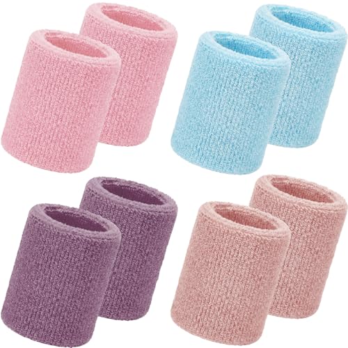 Image of WILLBOND 8 Pack Wrist Sweatbands Sports Wristbands Tennis Sweatbands Neon 80s Thick Cotton Gymnastics Sweat Band Athletic Football Soccer Sports Wristband for Men Women Party